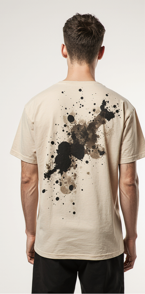 Oversized Beige Abstract Face T-Shirt – Artistic Line Art & Paint Splatter Back | Unisex Streetwear