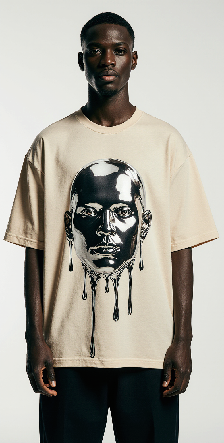 Oversized Reality Graphic T-Shirt | Dripping Metallic Face Streetwear Tee | Trendy Urban Fashion for Men & Women