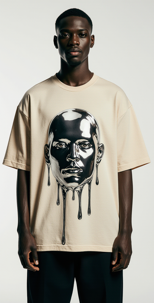 Oversized Reality Graphic T-Shirt | Dripping Metallic Face Streetwear Tee | Trendy Urban Fashion for Men & Women