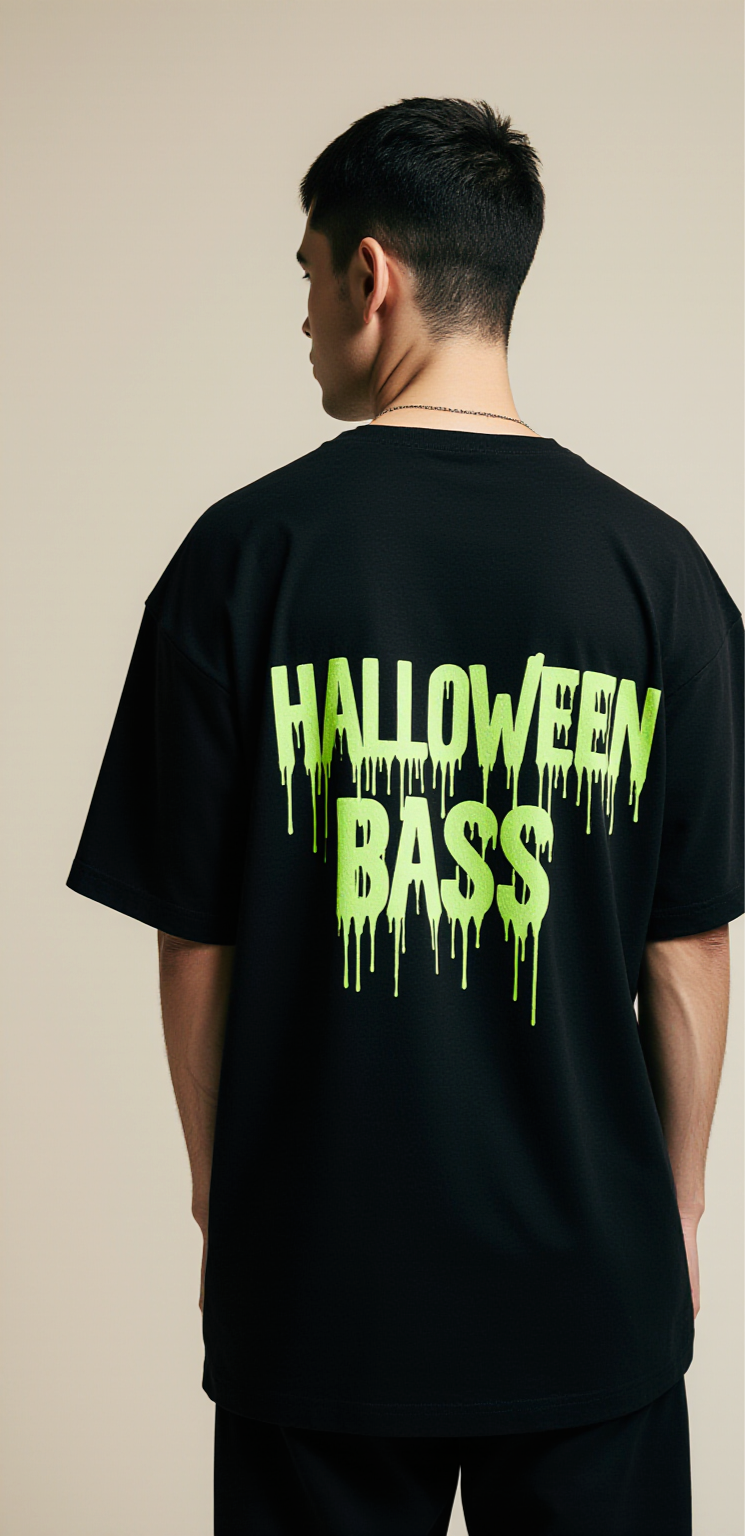 DJ Skeleton Halloween T-Shirt | Oversized Streetwear Graphic Tee | Spooky Party “Halloween Bass” Shirt for Men & Women