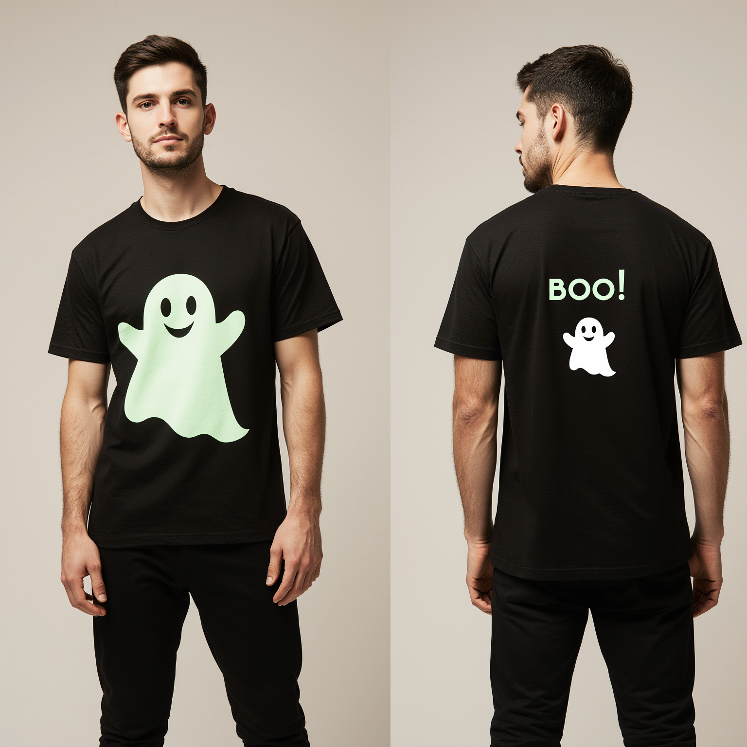 Glow in the Dark Ghost Halloween T-Shirt | Oversized Black BOO Tee | Spooky Streetwear for Men & Women