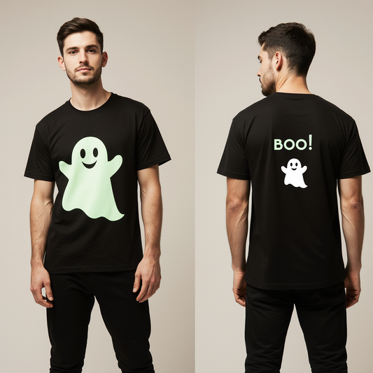 Glow in the Dark Ghost Halloween T-Shirt | Oversized Black BOO Tee | Spooky Streetwear for Men & Women