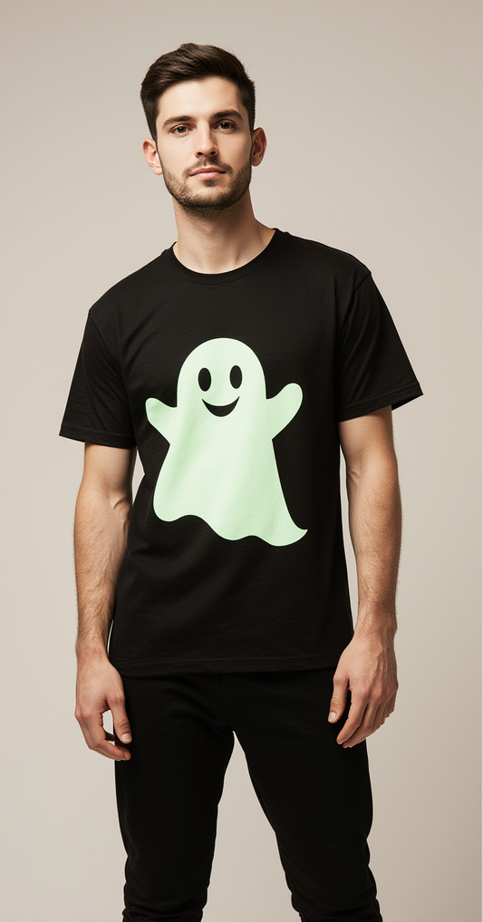 Glow in the Dark Ghost Halloween T-Shirt | Oversized Black BOO Tee | Spooky Streetwear for Men & Women