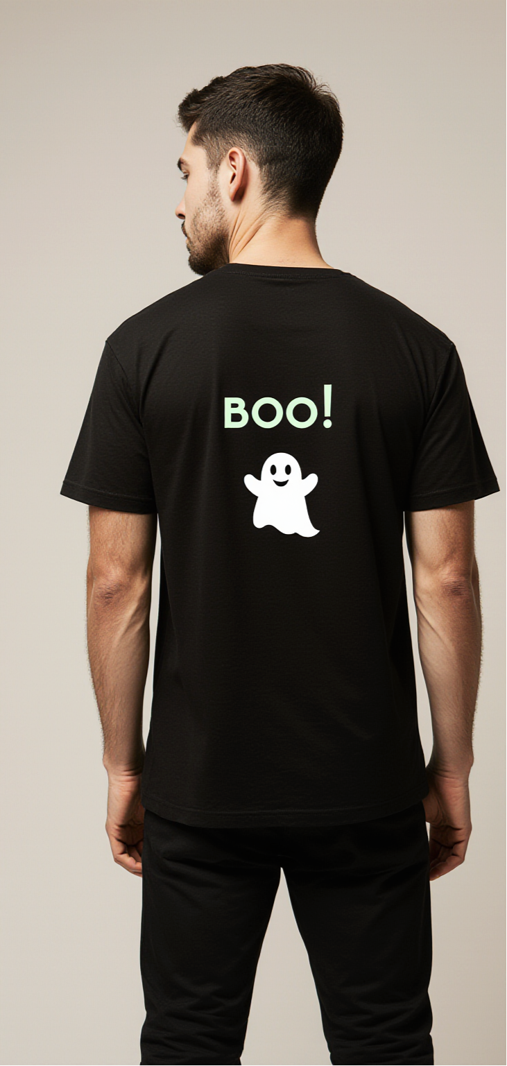 Glow in the Dark Ghost Halloween T-Shirt | Oversized Black BOO Tee | Spooky Streetwear for Men & Women