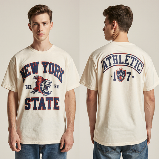New York State Athletic Graphic T-Shirt – Vintage College Style for Men