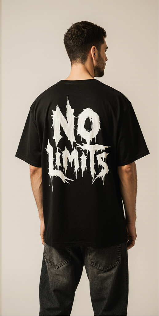 Fearless No Limits Oversized Black T-Shirt – Bold Streetwear Graphic Tee for Men