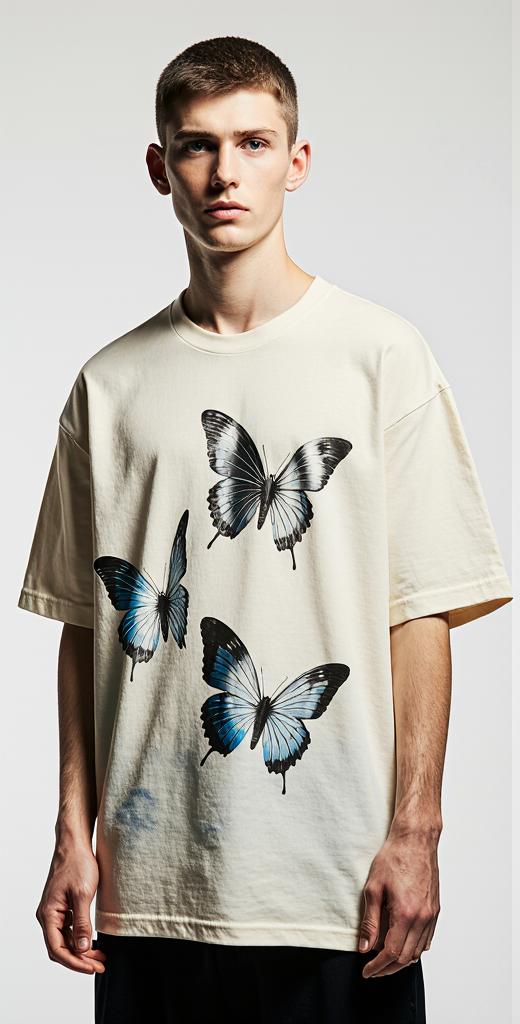 Blue Monarch Oversized Graphic T-Shirt – Butterfly Front Print & Dripping Paint Back | Unisex Streetwear