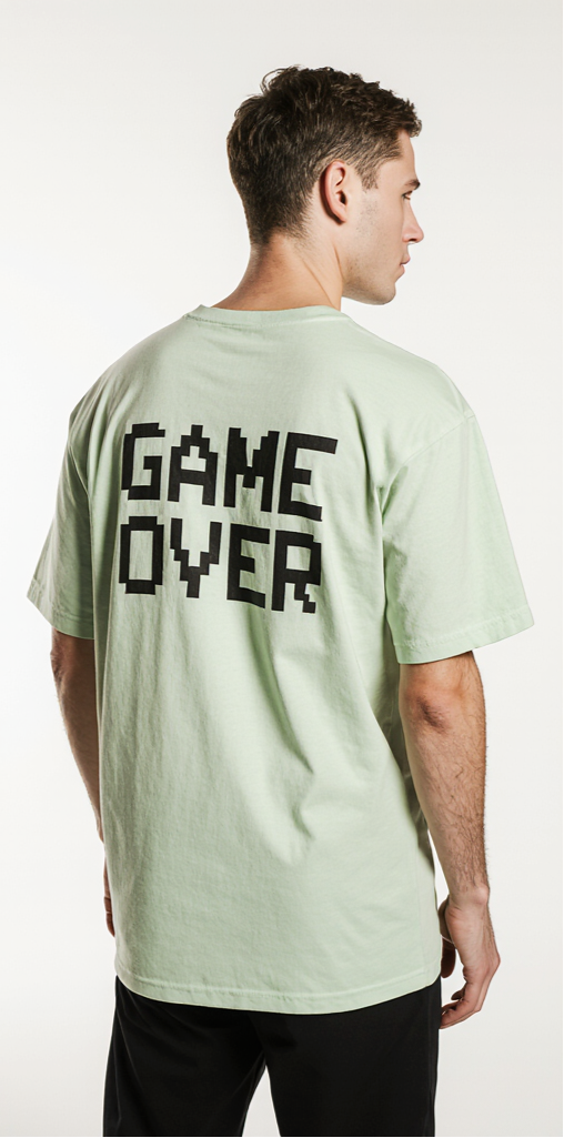 Retro Gamer Oversized T-Shirt – Arcade Dinosaur Graphic & "Game Over" Back Print | Unisex Streetwear