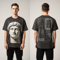 Ancient Sculpture Oversized T-Shirt – Greek Statue Front & Architectural Blueprint Back | Unisex Streetwear