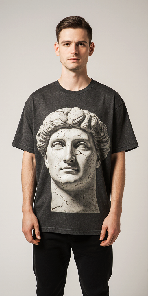 Ancient Sculpture Oversized T-Shirt – Greek Statue Front & Architectural Blueprint Back | Unisex Streetwear