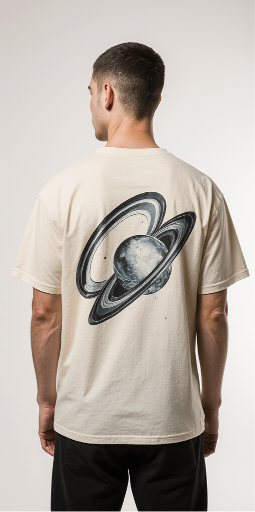 Cosmic Bloom Oversized T-Shirt – Floral Bouquet & Saturn Planet Graphic | Unisex Streetwear