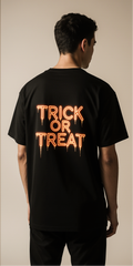 Trick or Treat Halloween T-Shirt | Oversized Skull Pumpkin Graphic Tee | Spooky Black Streetwear for Men & Women