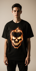 Trick or Treat Halloween T-Shirt | Oversized Skull Pumpkin Graphic Tee | Spooky Black Streetwear for Men & Women