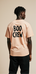 Boo Crew Halloween T-Shirt | Oversized Ghost Graphic Tee for Men & Women | Funny Spooky Streetwear in Peach