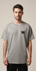 Spider Web Halloween T-Shirt | Grey Oversized Graphic Tee with Spider Design | Creepy Cool Streetwear for Men & Women
