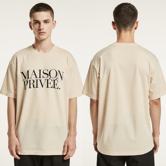 Maison Privée Oversized Beige T-Shirt – Luxury Minimalist Streetwear for Men