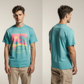 Turquoise Retro Sunset Beach T-Shirt – Summer Surf Style Graphic Tee