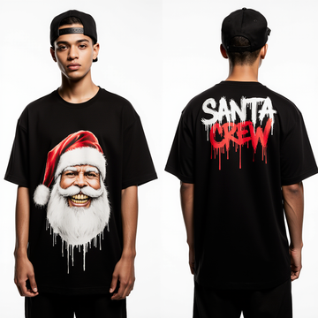 Oversized Streetwear Santa Crew T-Shirt – Christmas Graphic Tee Black Unisex