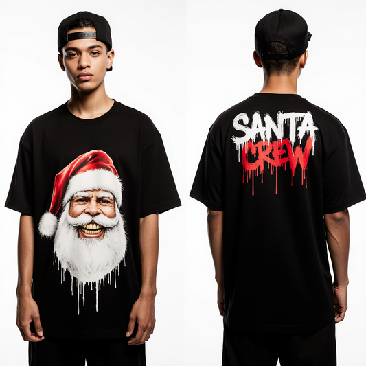 Oversized Streetwear Santa Crew T-Shirt – Christmas Graphic Tee Black Unisex
