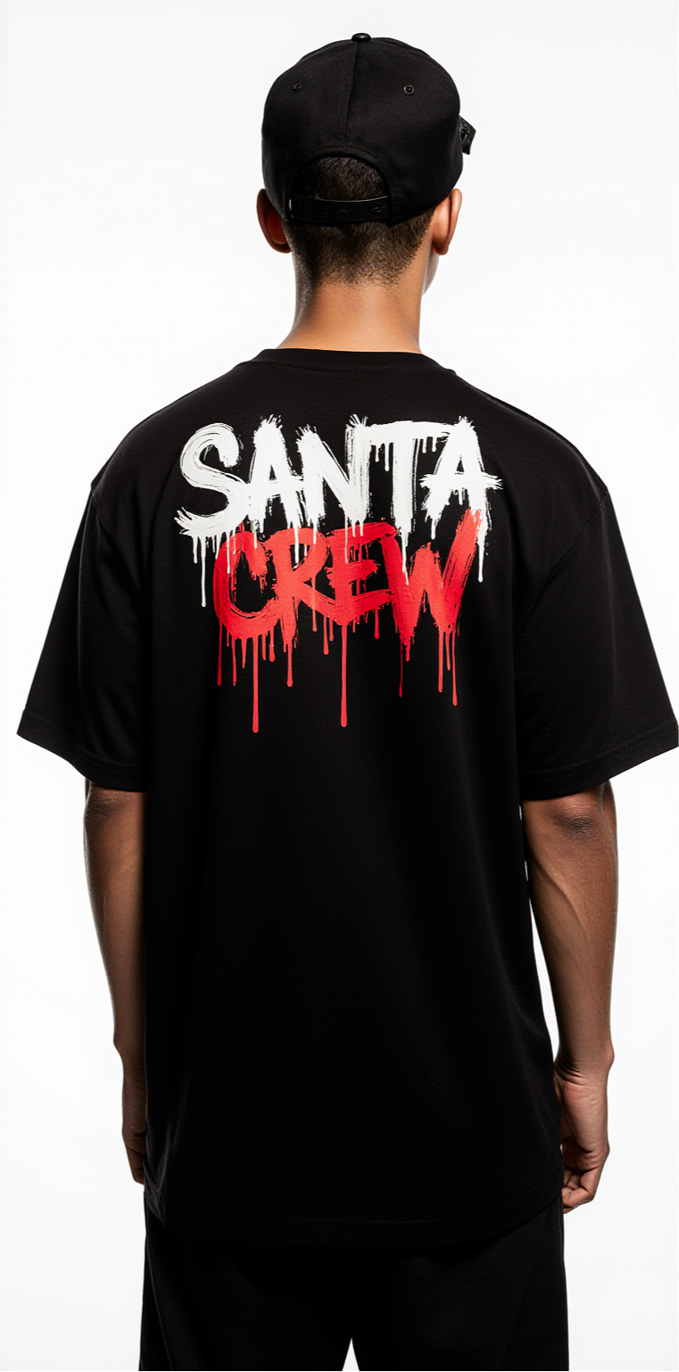 Oversized Streetwear Santa Crew T-Shirt – Christmas Graphic Tee Black Unisex