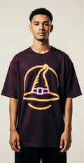 Halloween Oversized T-Shirt Witch Vibes | Neon Witch Hat Graphic Tee | Trendy Streetwear Unisex Spooky Fashion