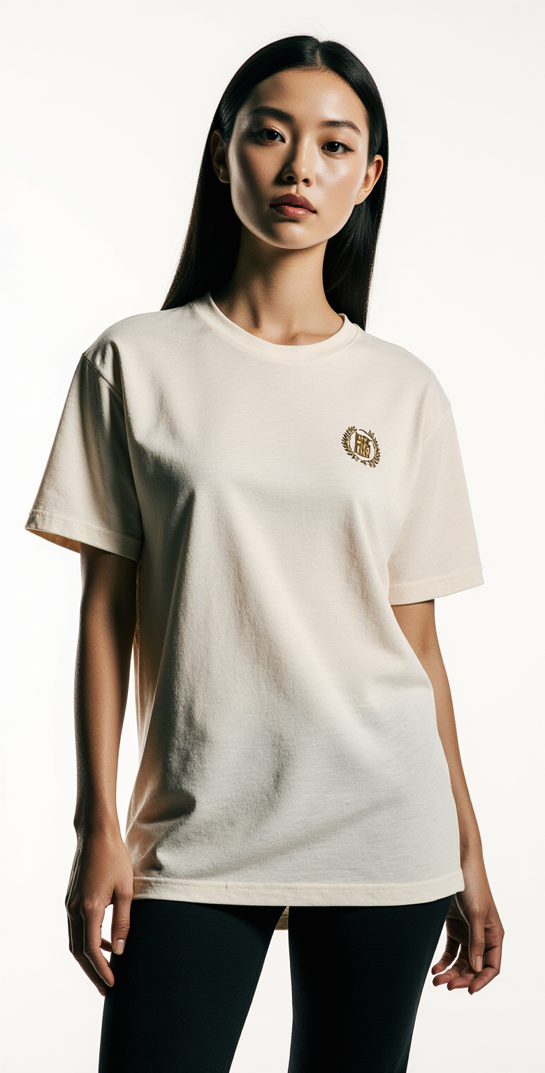 Women’s Luxury Streetwear T-Shirt – Off-White with Gold Foil Back Print – Premium Urban Fashion