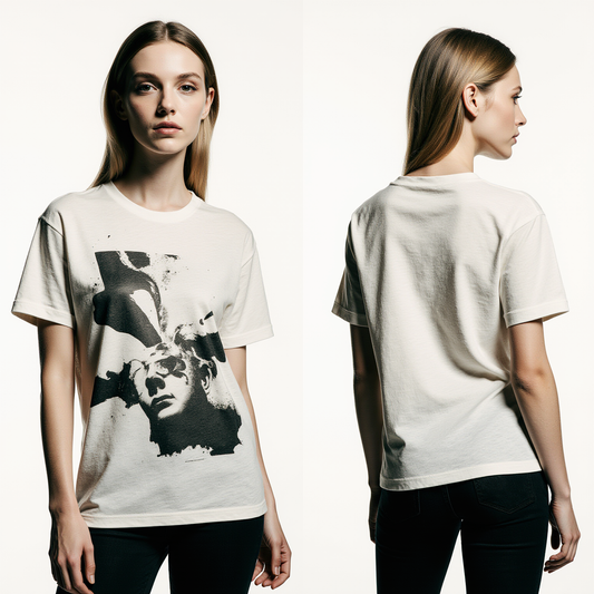 Women’s Streetwear T-Shirt – Off-White Abstract Face Graphic – Trendy Urban Style