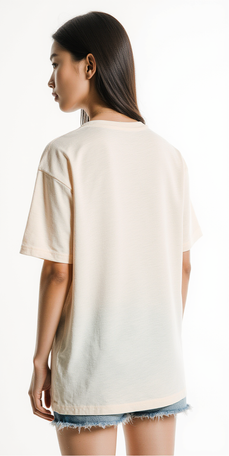 Women’s Pastel Floral T-Shirt – Minimalist Flower Graphic Tee – Soft Off-White Streetwear