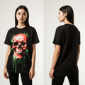 Women’s Streetwear Skull T-Shirt – Black Tee with Red & Green Drip Skull Graphic – Urban Punk Style