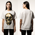 Women’s Luxury Skull T-Shirt – White Tee with Metallic Gold Skull Graphic – Premium Streetwear USA