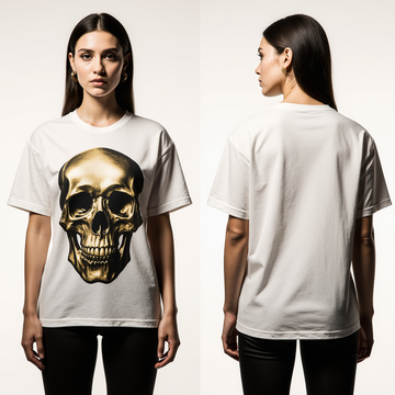 Women’s Luxury Skull T-Shirt – White Tee with Metallic Gold Skull Graphic – Premium Streetwear USA
