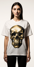Women’s Luxury Skull T-Shirt – White Tee with Metallic Gold Skull Graphic – Premium Streetwear USA