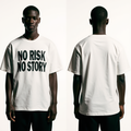 Men’s Motivational Slogan T-Shirt – “No Risk No Story” White Graphic Tee – Urban Streetwear USA