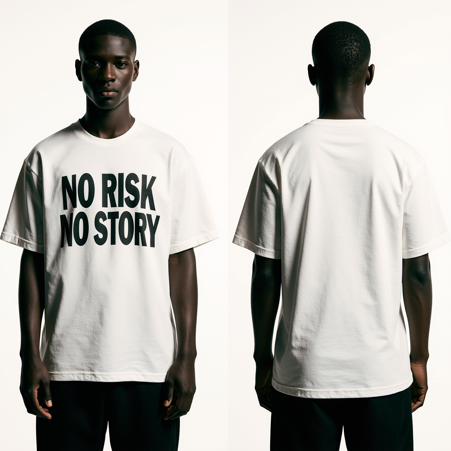 Men’s Motivational Slogan T-Shirt – “No Risk No Story” White Graphic Tee – Urban Streetwear USA