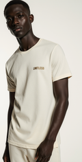 Men’s Luxury “LIMITLESS” T-Shirt – Off-White with Gold Embroidery – Premium Minimal Streetwear USA