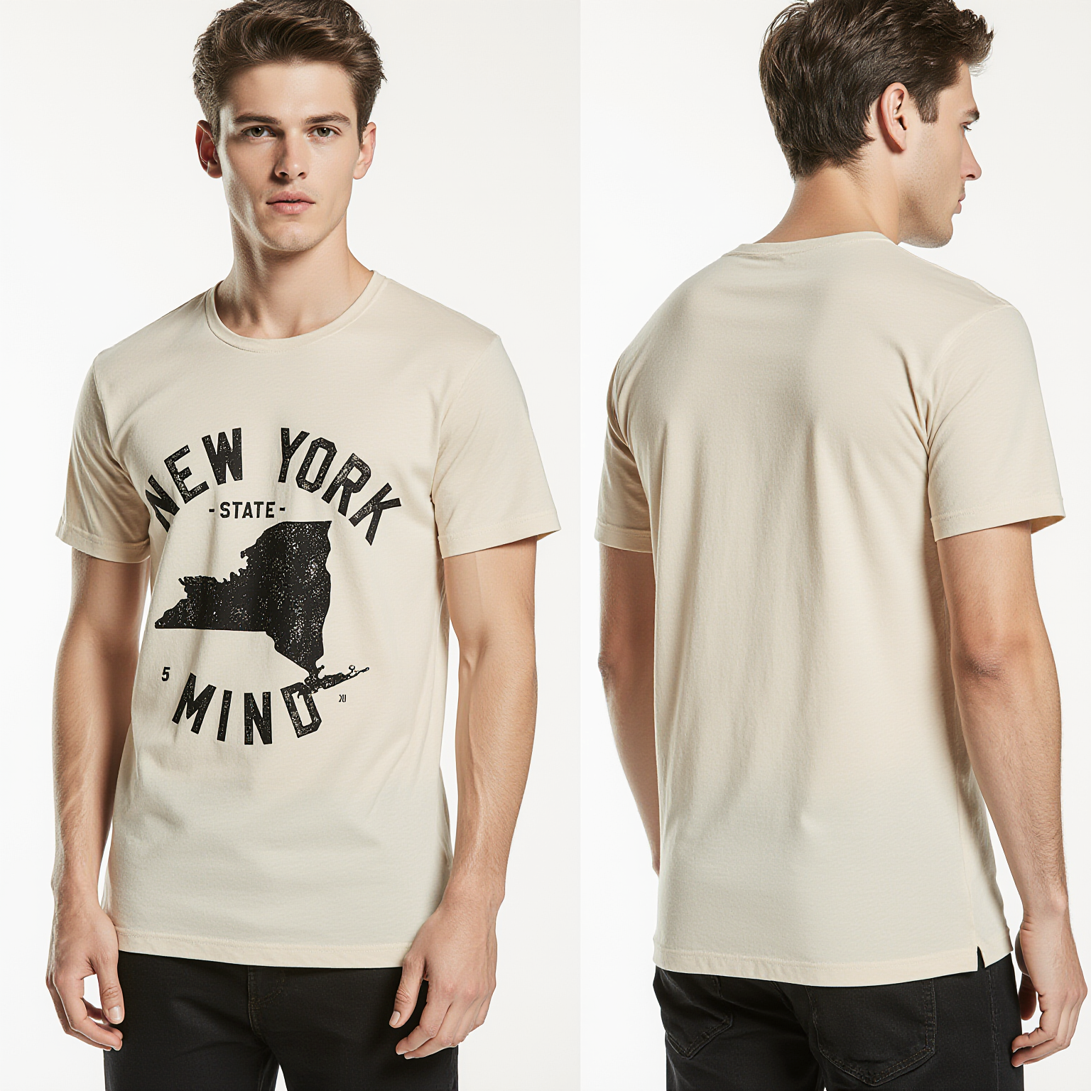 Men’s Streetwear T-Shirt "New York State of Mind" – Minimalist Black Graphic on Beige | Urban Casual Fashion