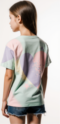 Girls’ Pastel Heart T-Shirt – Mint Tee with Pink & Lavender Star Design – Cute Kids Streetwear USA