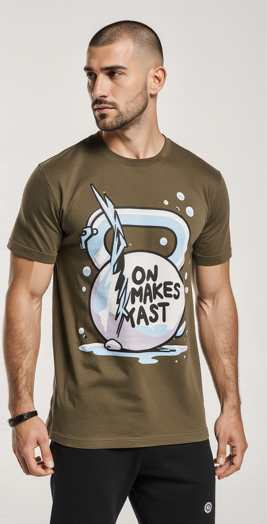 Olive Green Kettlebell Graphic T-Shirt for Men – Fitness Streetwear – Premium Cotton