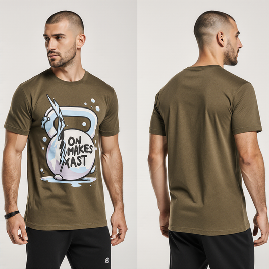 Olive Green Kettlebell Graphic T-Shirt for Men – Fitness Streetwear – Premium Cotton