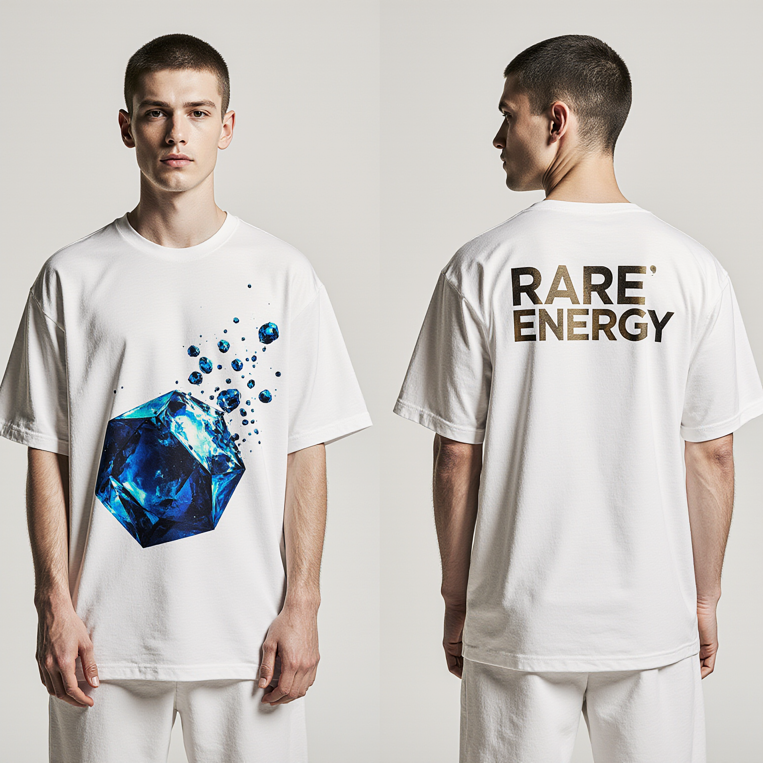 Oversized Streetwear T-Shirt "Rare Energy" – Luxury Graphic Tee with Blue Gemstone Print