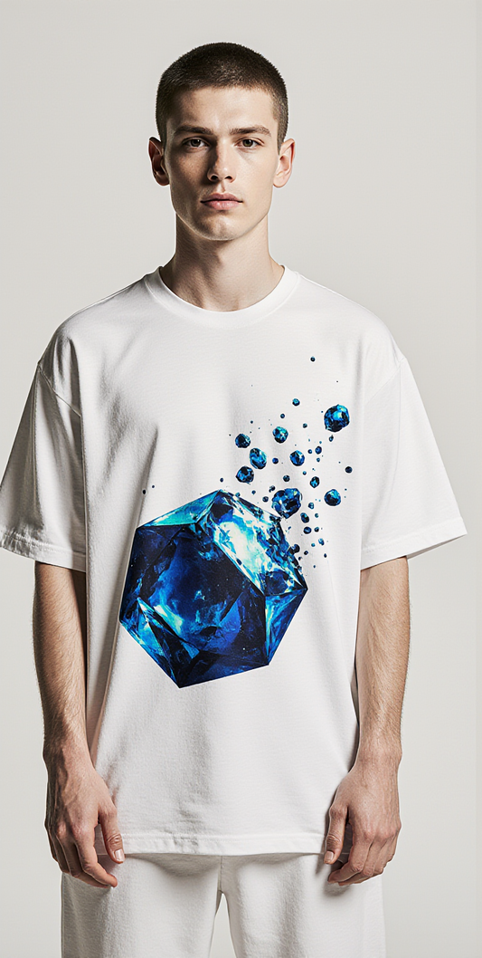 Oversized Streetwear T-Shirt "Rare Energy" – Luxury Graphic Tee with Blue Gemstone Print