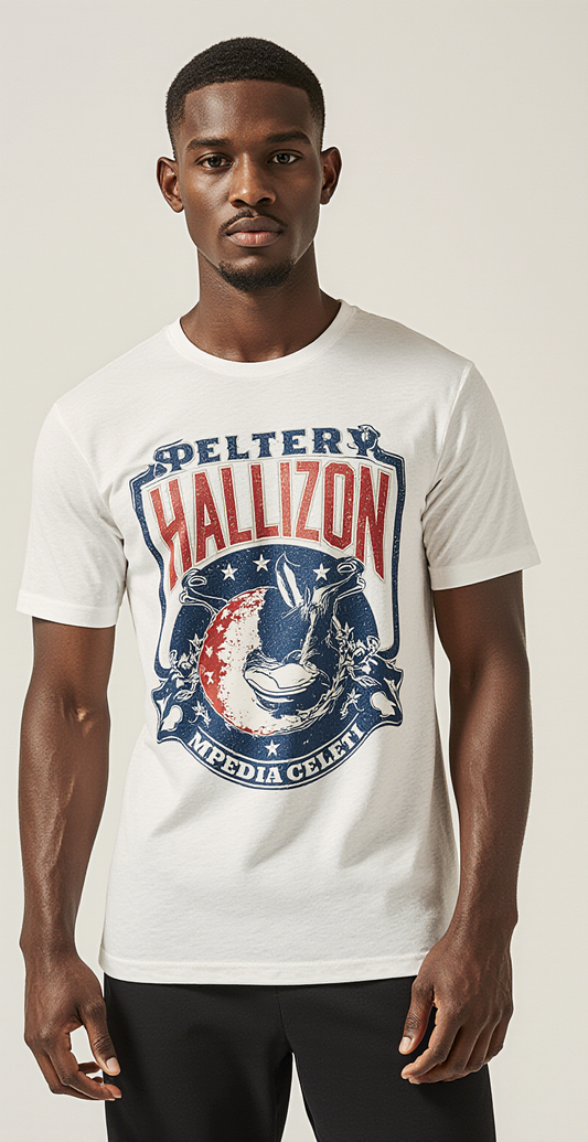 White Graphic T-Shirt – Vintage American College Style – Retro Streetwear for Men