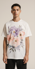 Men’s White T-Shirt with Watercolor Floral Print – Soft Cotton Casual Graphic Tee