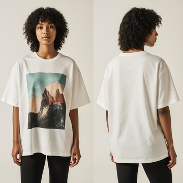 Women’s Oversized Mountain Graphic T-Shirt – Nature-Inspired Streetwear Tee