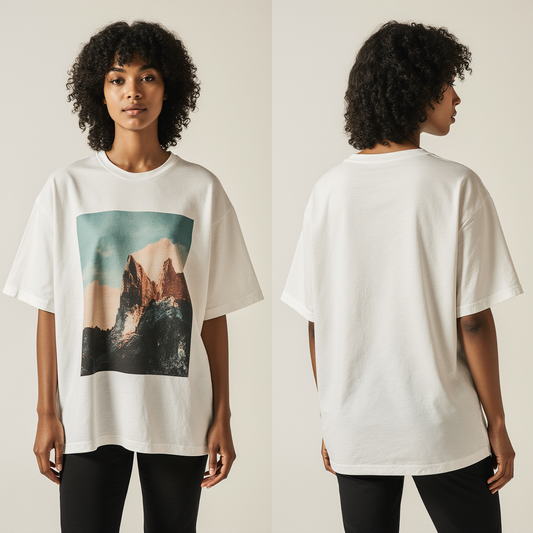 Women’s Oversized Mountain Graphic T-Shirt – Nature-Inspired Streetwear Tee