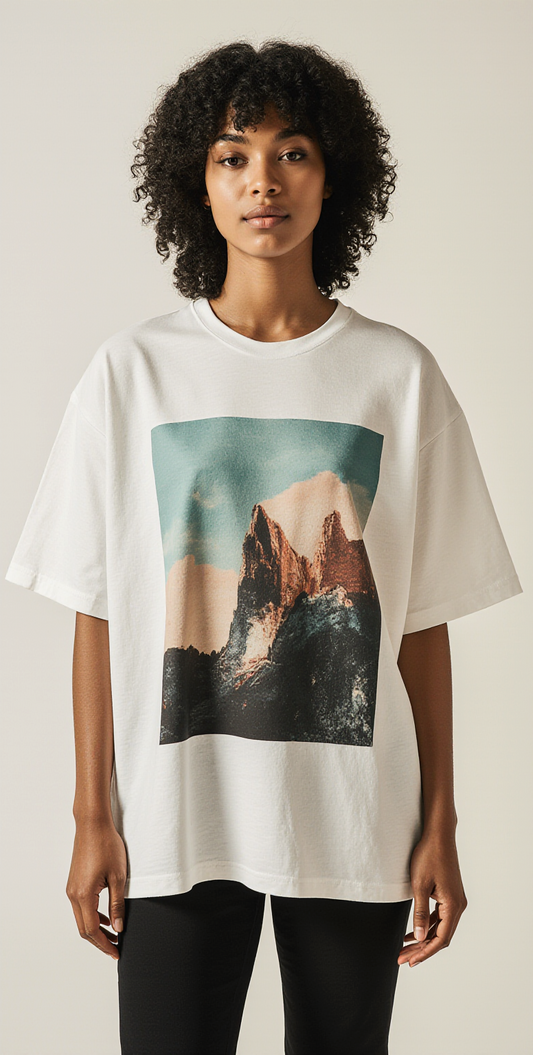 Women’s Oversized Mountain Graphic T-Shirt – Nature-Inspired Streetwear Tee