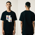 Men’s Oversized Black T-Shirt with Abstract Holographic Geometric Print – Streetwear Graphic Tee