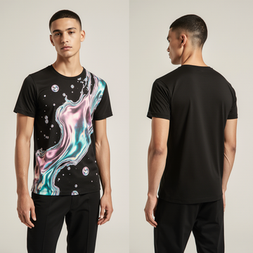 Black Liquid Holographic Print T-Shirt – Trendy Men's Streetwear