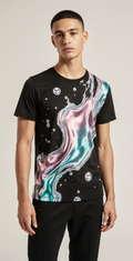 Black Liquid Holographic Print T-Shirt – Trendy Men's Streetwear
