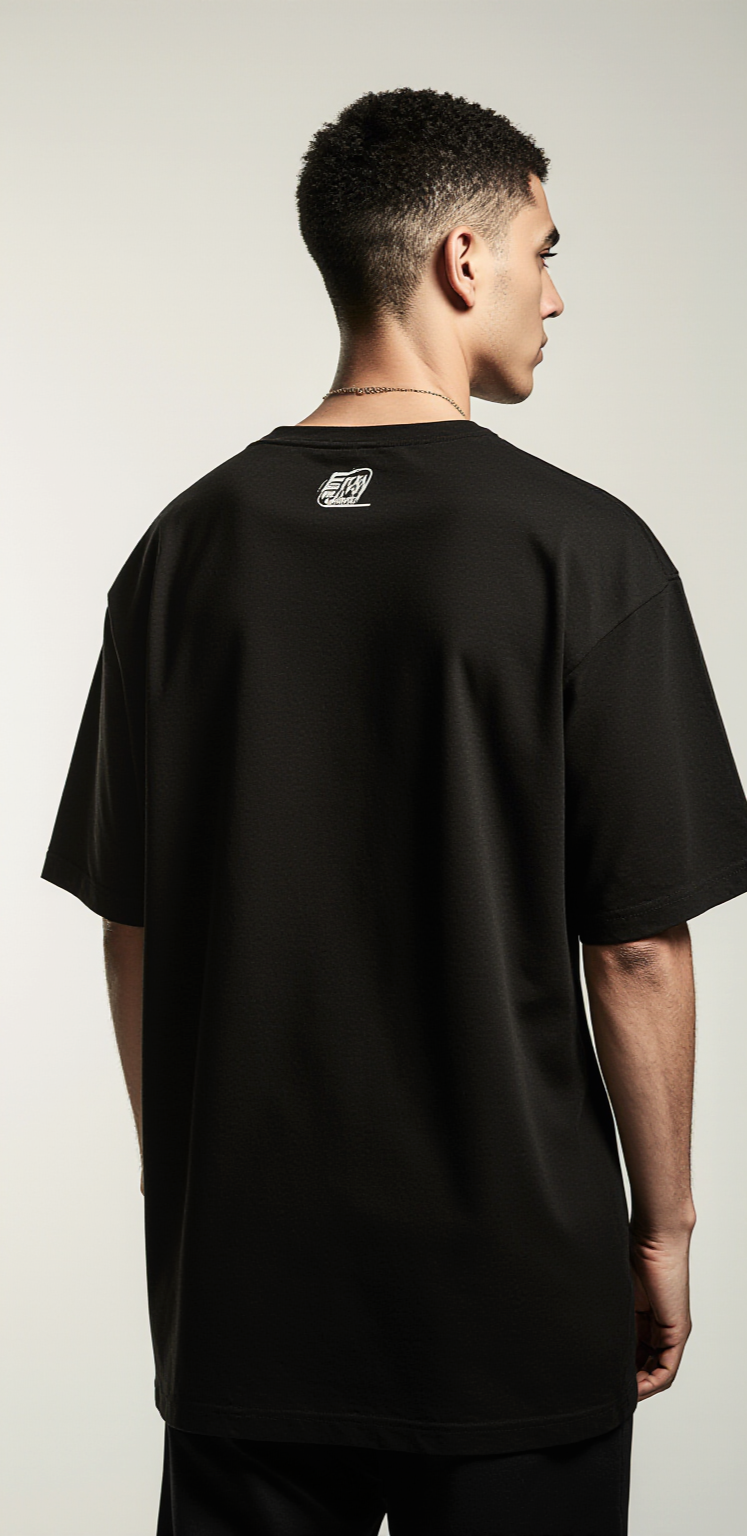 Men’s Oversized Black Skull T-Shirt – Neon Graffiti Streetwear Tee